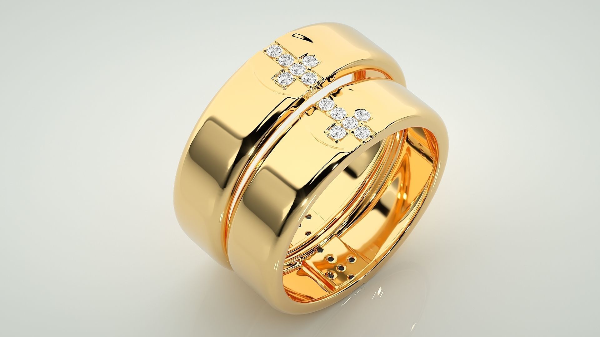 Cross Couple Band Ring 3dm stl render detail 3D print model_12