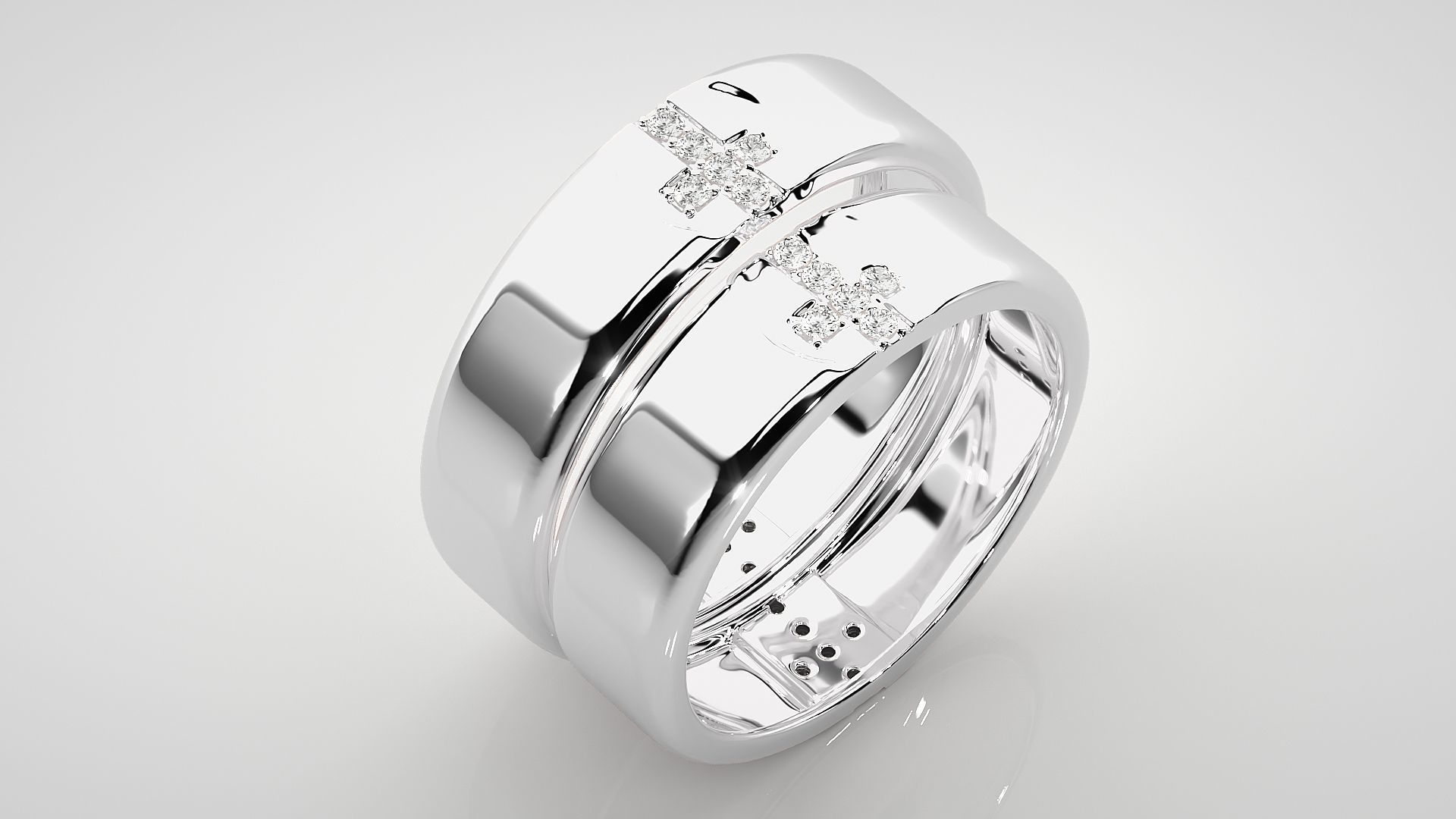 Cross Couple Band Ring 3dm stl render detail 3D print model_8
