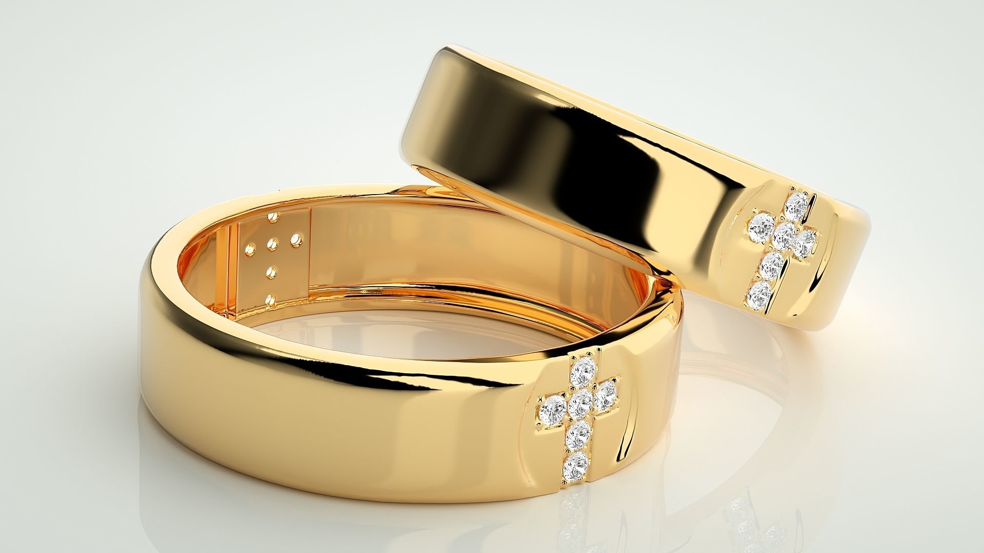 Cross Couple Band Ring 3dm stl render detail 3D print model_10