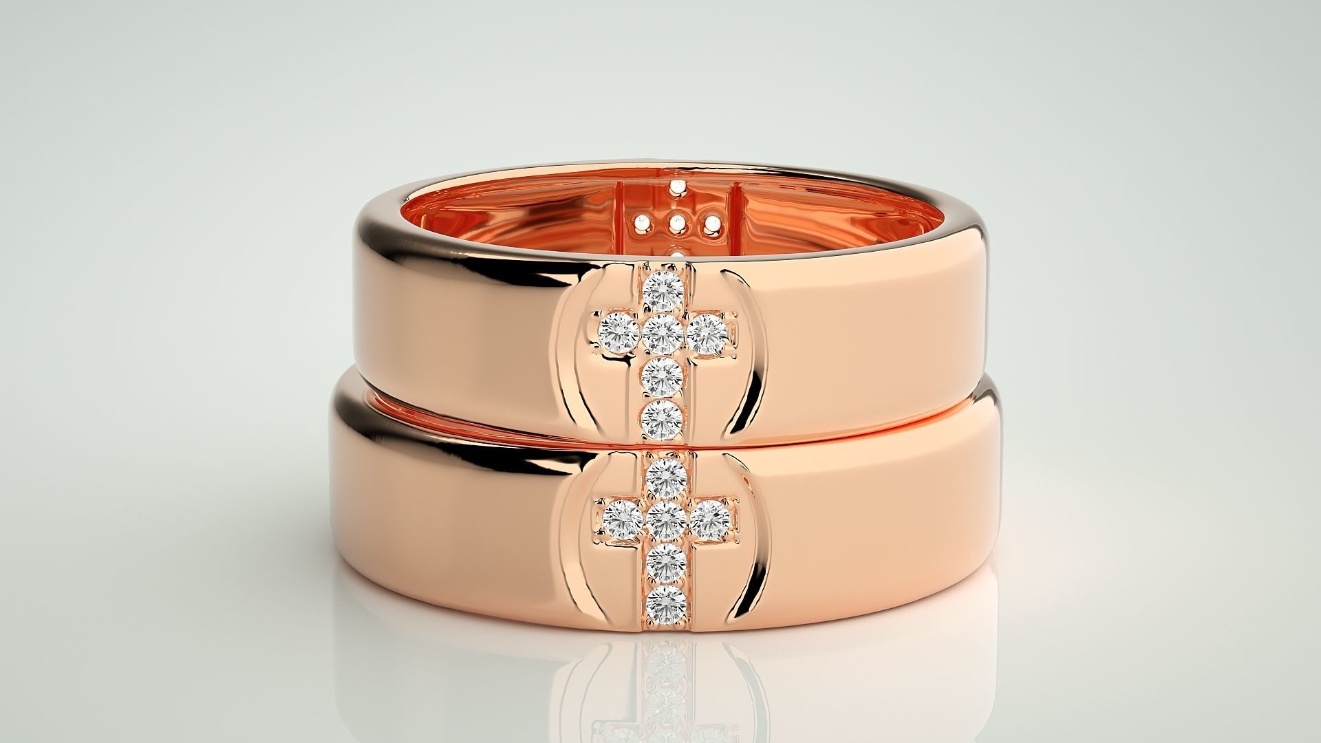 Cross Couple Band Ring 3dm stl render detail 3D print model_2