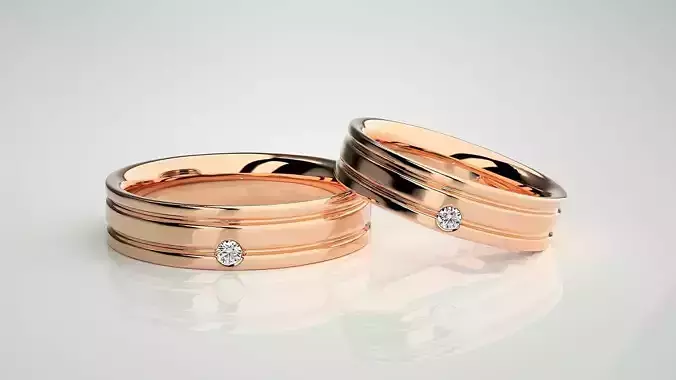 Solitaire Couple Band Ring 3dm stl render detail 