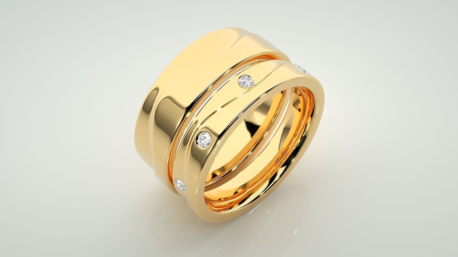 Solitaire Couple Band Ring 3dm stl render detail 3D print model_12