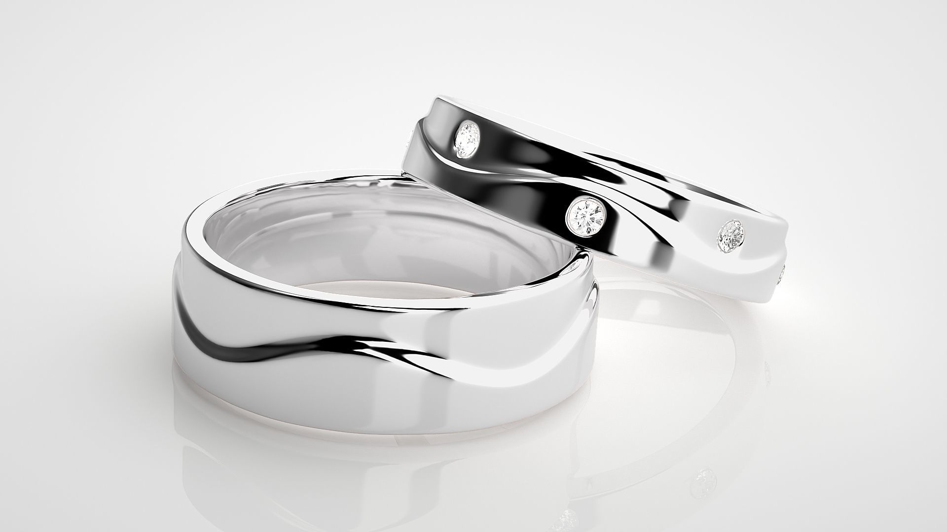 Solitaire Couple Band Ring 3dm stl render detail 3D print model_5