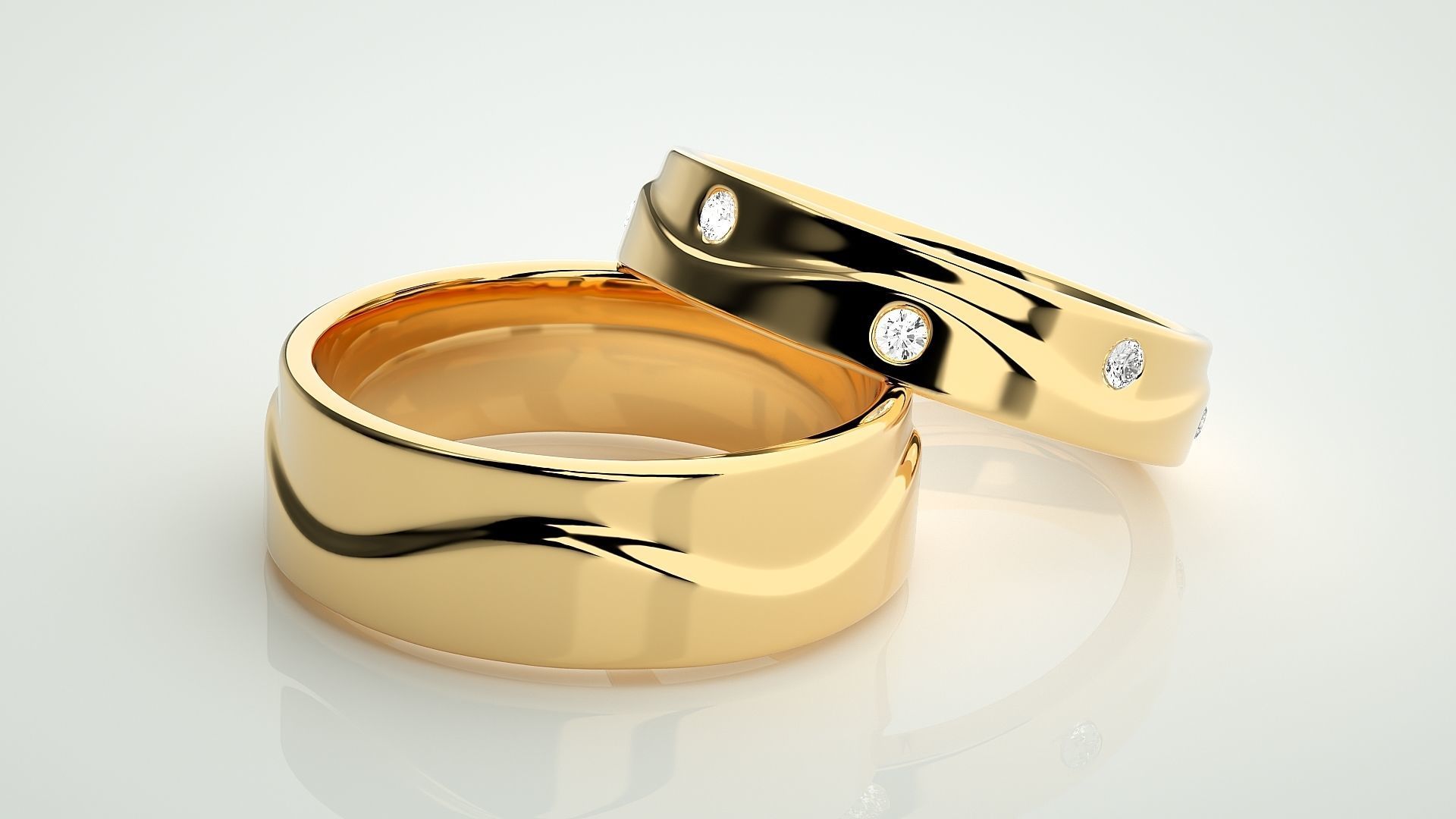 Solitaire Couple Band Ring 3dm stl render detail 3D print model_10