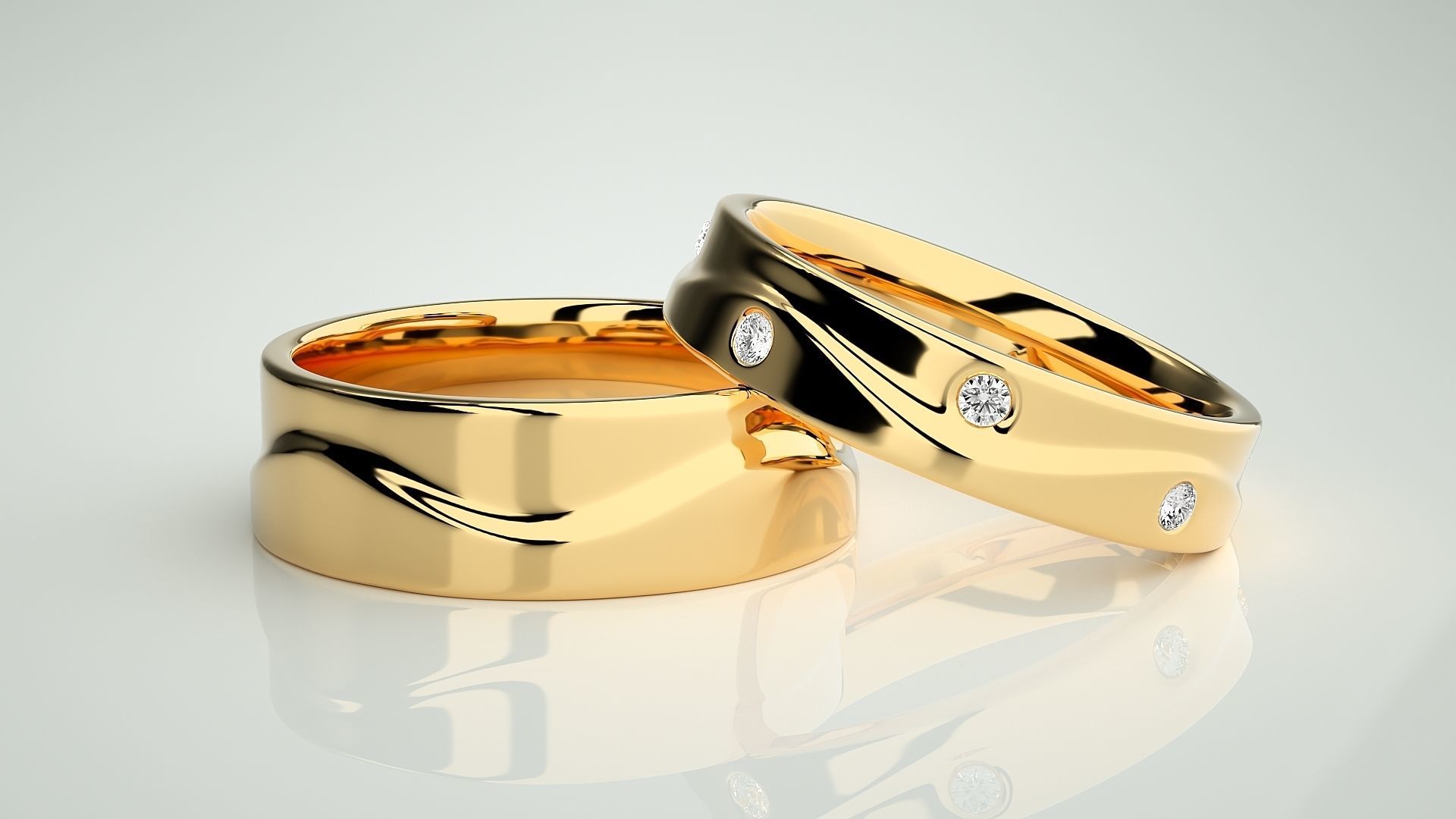 Solitaire Couple Band Ring 3dm stl render detail 3D print model_9