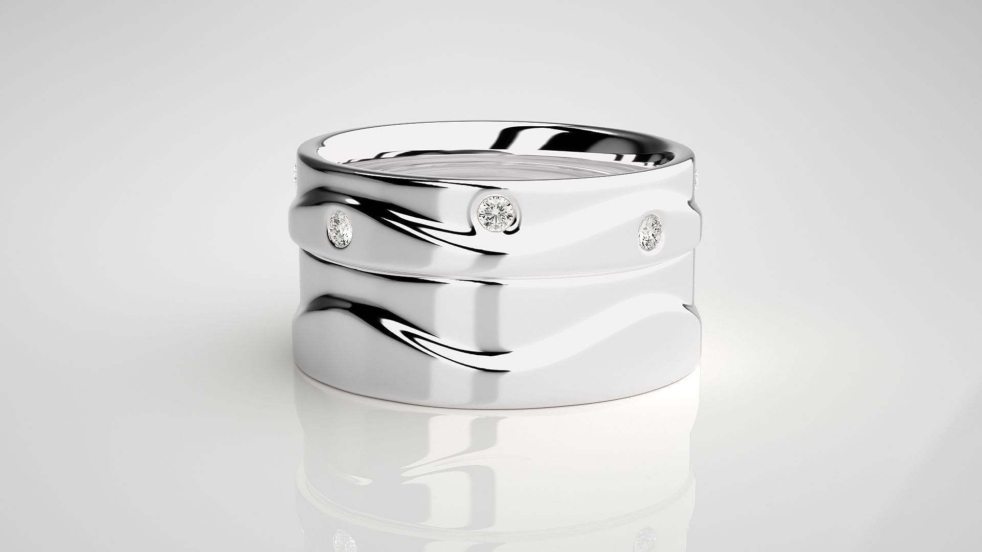 Solitaire Couple Band Ring 3dm stl render detail 3D print model_7