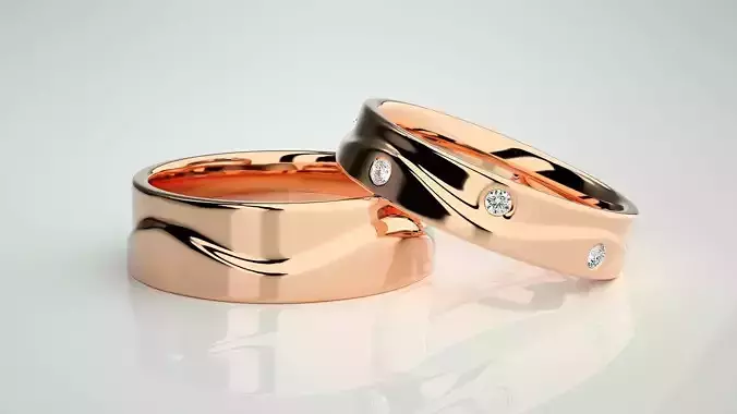 Solitaire Couple Band Ring 3dm stl render detail 