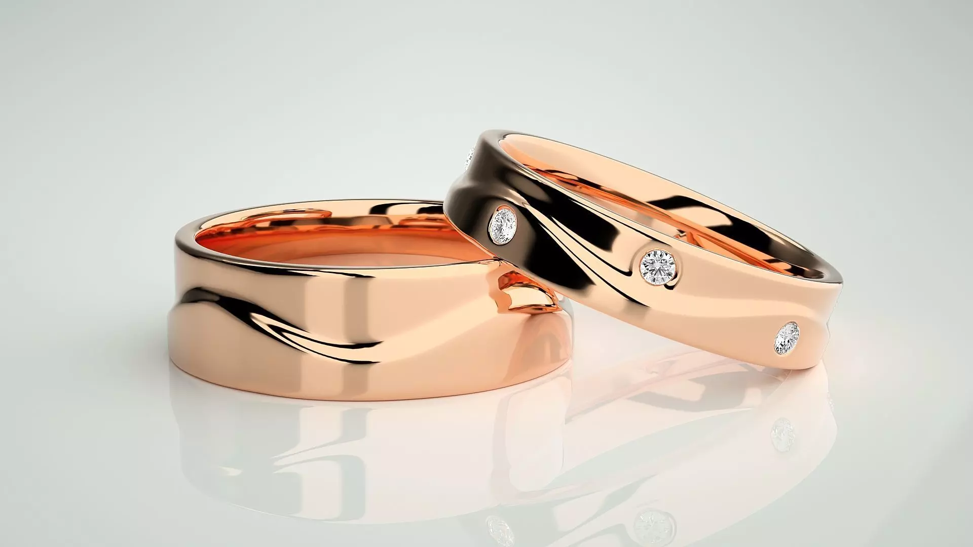 Solitaire Couple Band Ring 3dm stl render detail 3D print model_0