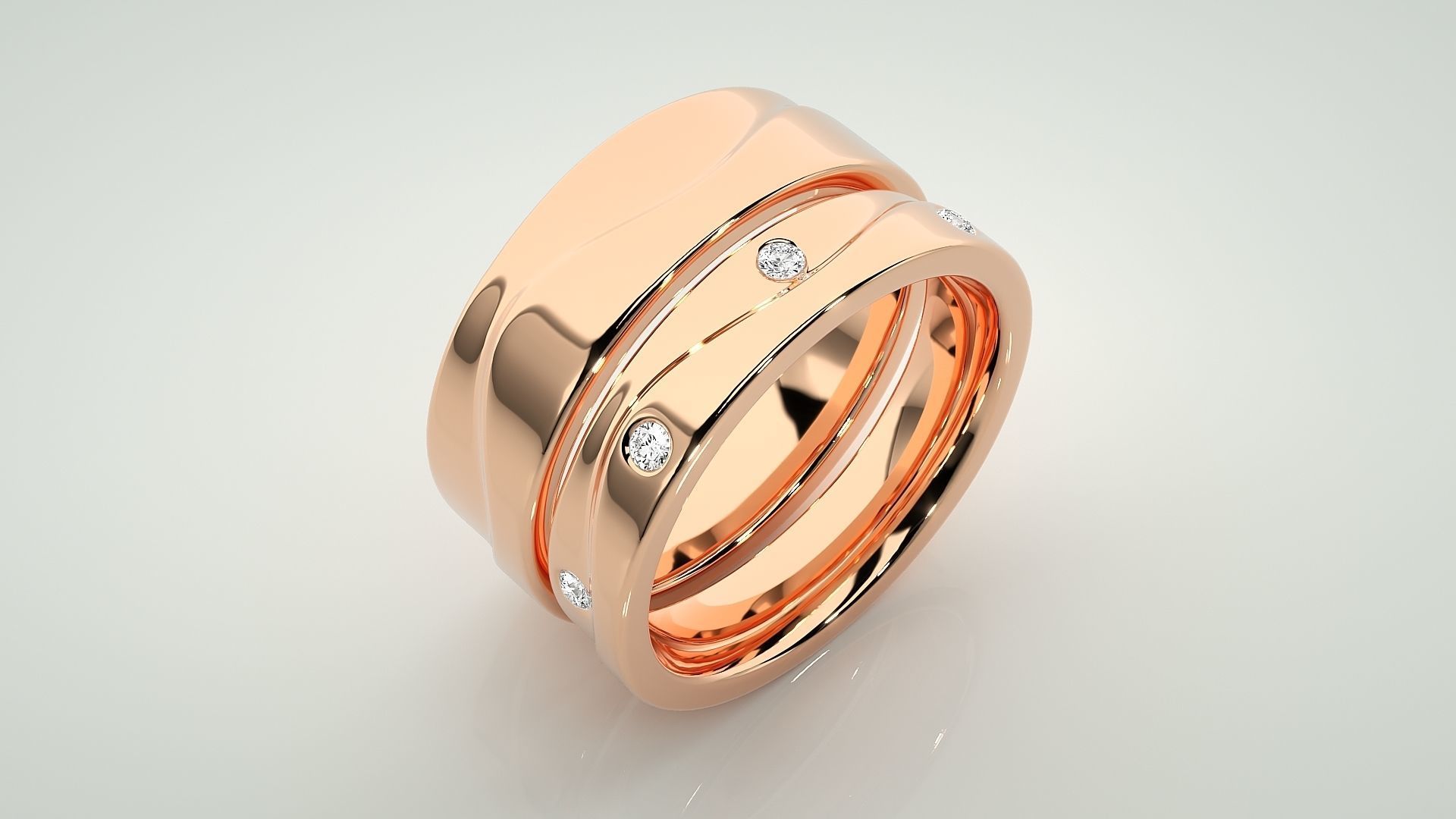 Solitaire Couple Band Ring 3dm stl render detail 3D print model_3