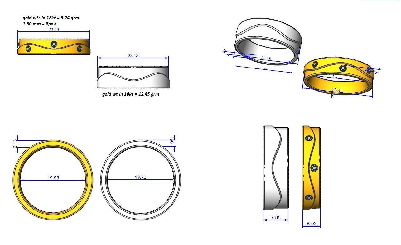 Solitaire Couple Band Ring 3dm stl render detail 3D print model_6