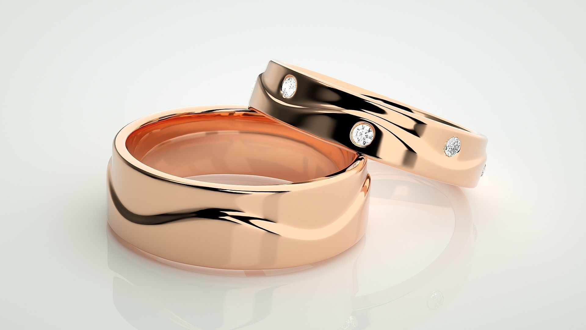Solitaire Couple Band Ring 3dm stl render detail 3D print model_1