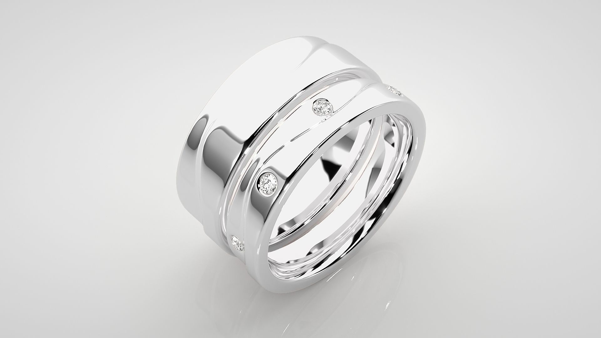 Solitaire Couple Band Ring 3dm stl render detail 3D print model_8