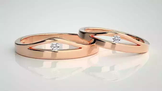 Solitaire Couple Band Ring 3dm stl render detail 