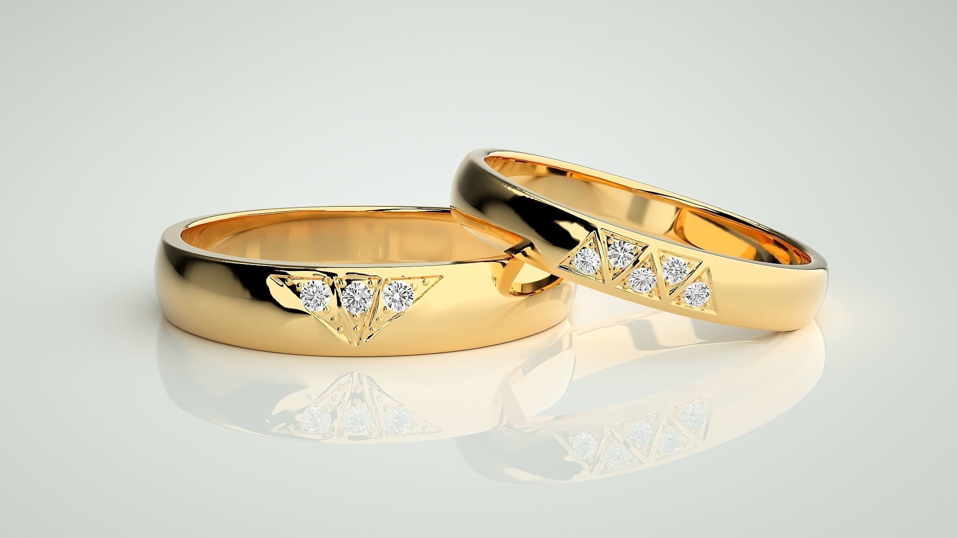 Tri-Diamond Couple Band Ring 3dm stl render detail  3D print model_9
