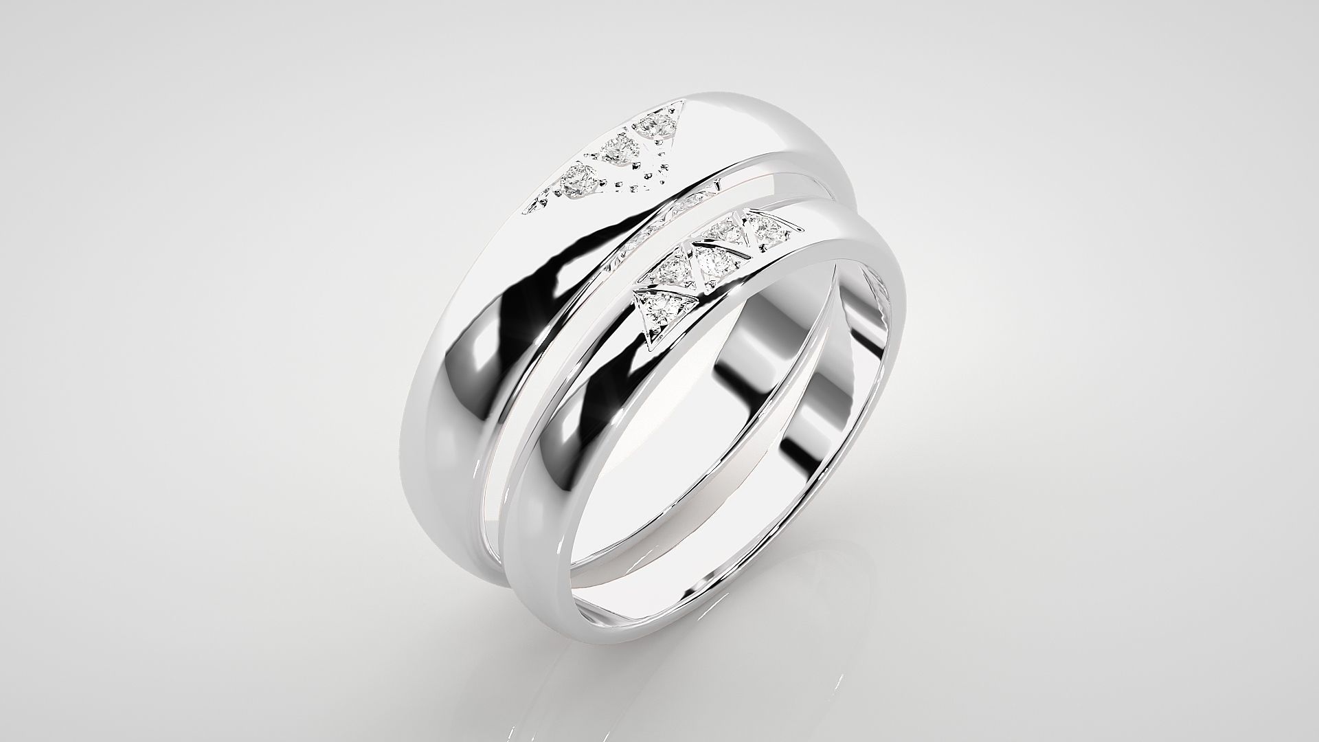 Tri-Diamond Couple Band Ring 3dm stl render detail  3D print model_8