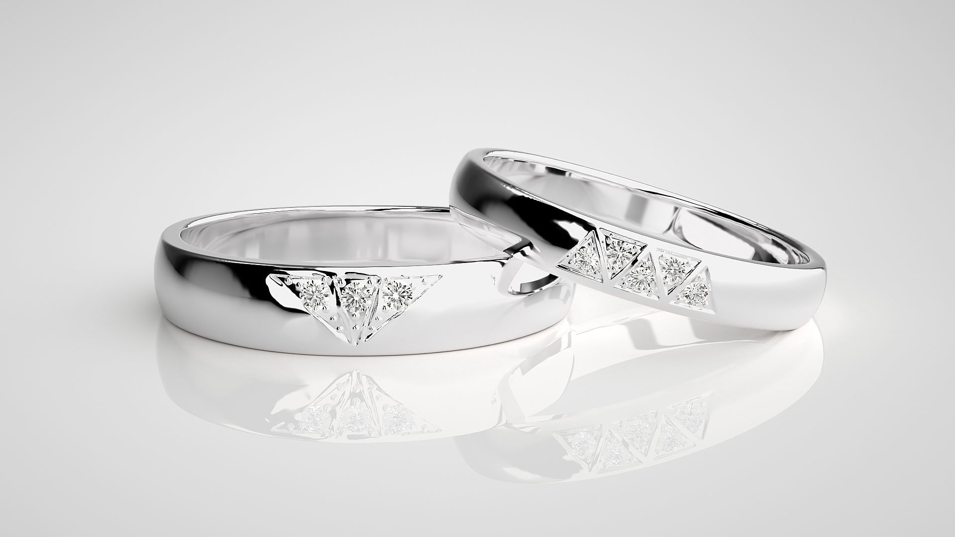 Tri-Diamond Couple Band Ring 3dm stl render detail  3D print model_5