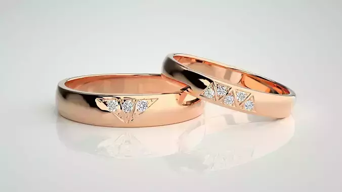 Tri-Diamond Couple Band Ring 3dm stl render detail  3D print model