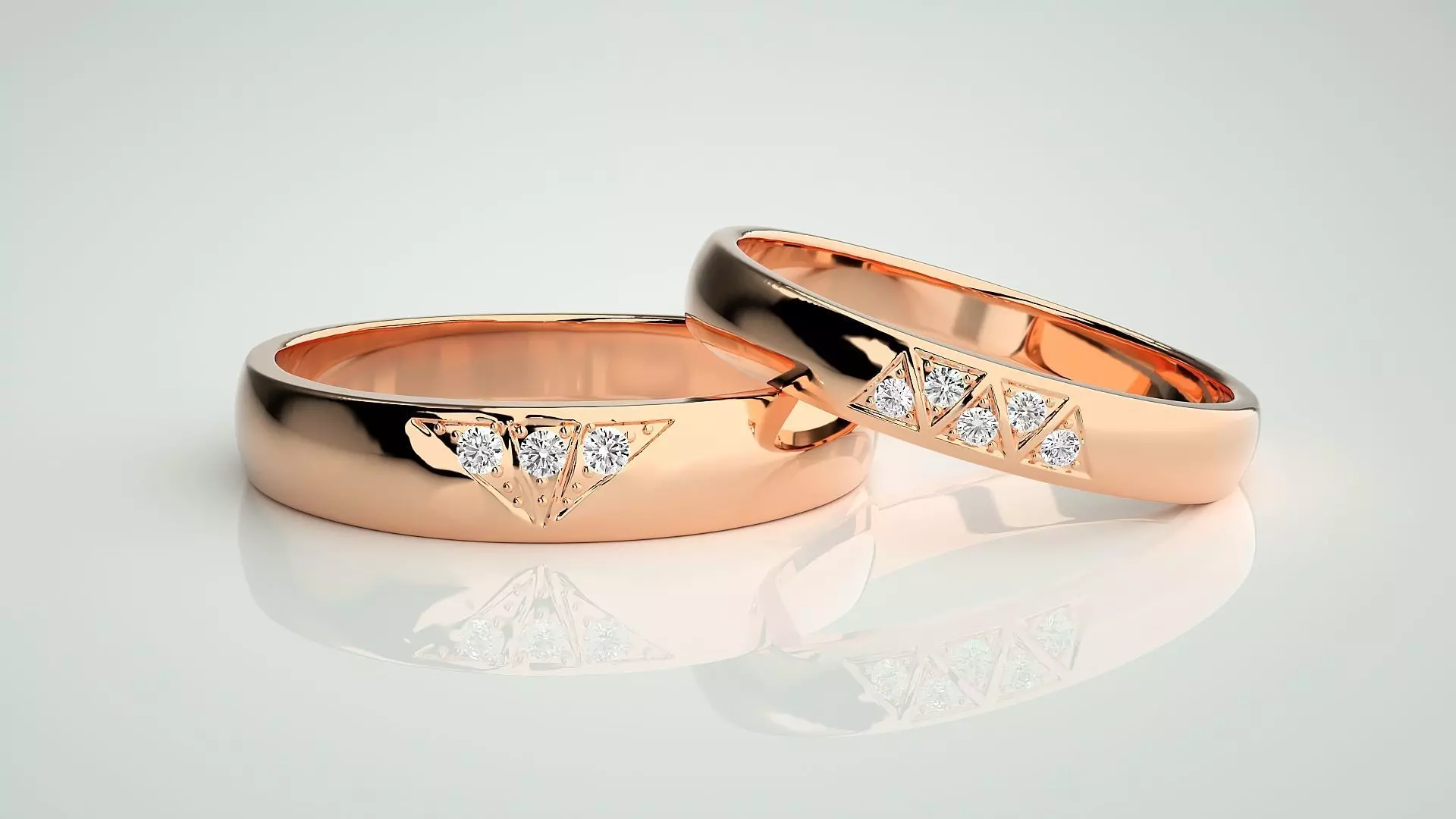 Tri-Diamond Couple Band Ring 3dm stl render detail  3D print model_0