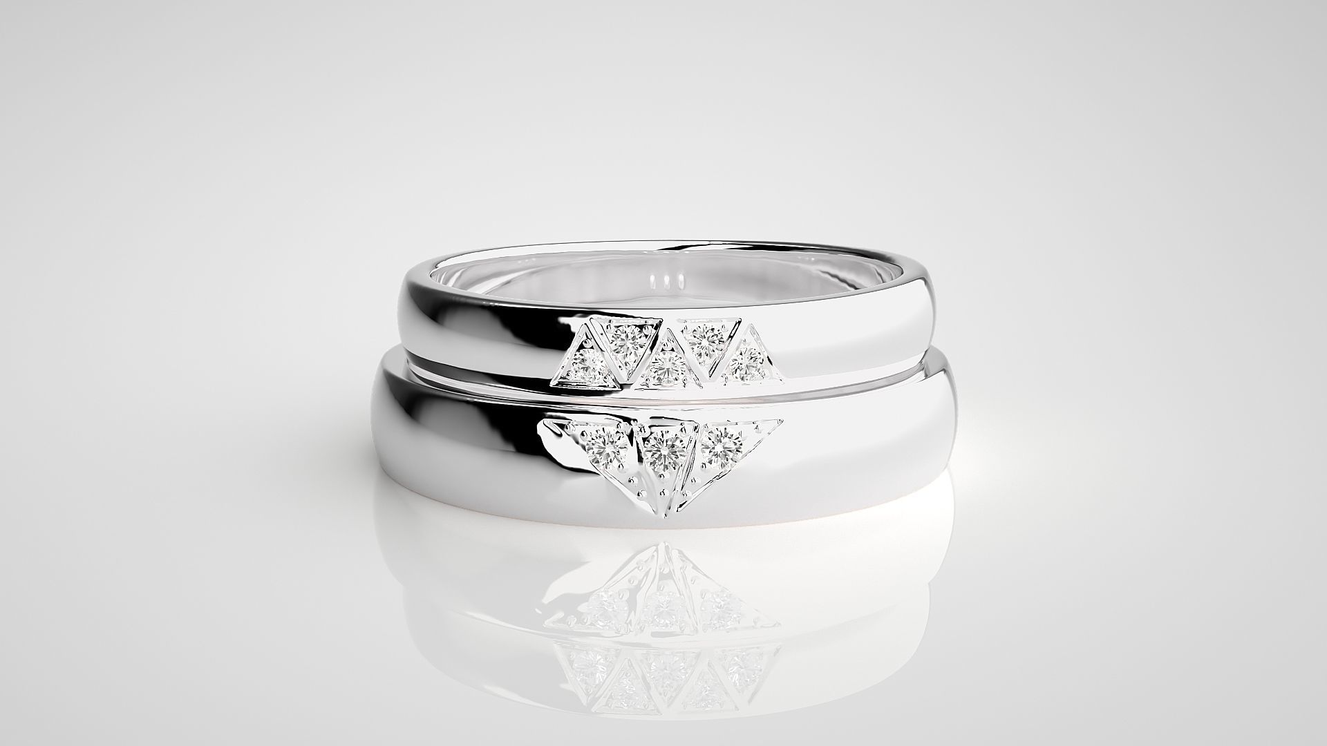 Tri-Diamond Couple Band Ring 3dm stl render detail  3D print model_7
