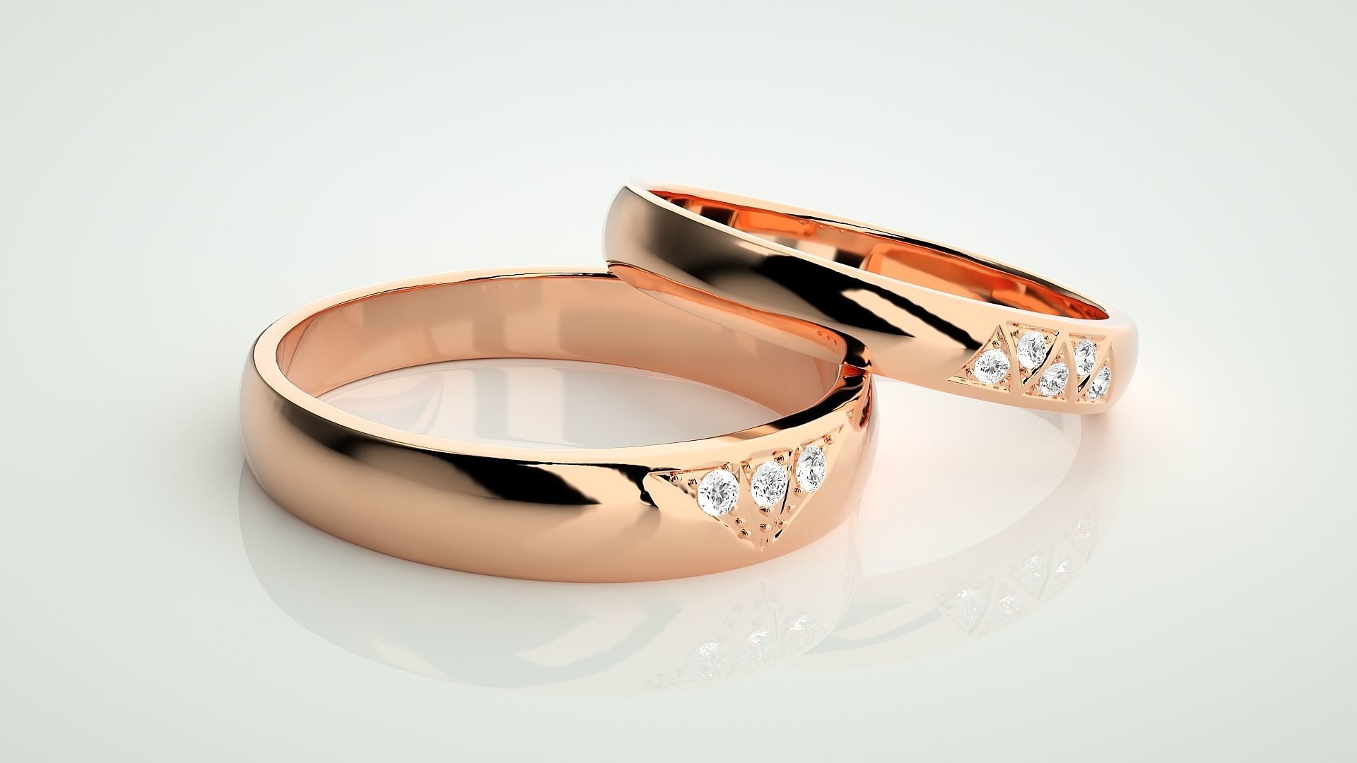 Tri-Diamond Couple Band Ring 3dm stl render detail  3D print model_1