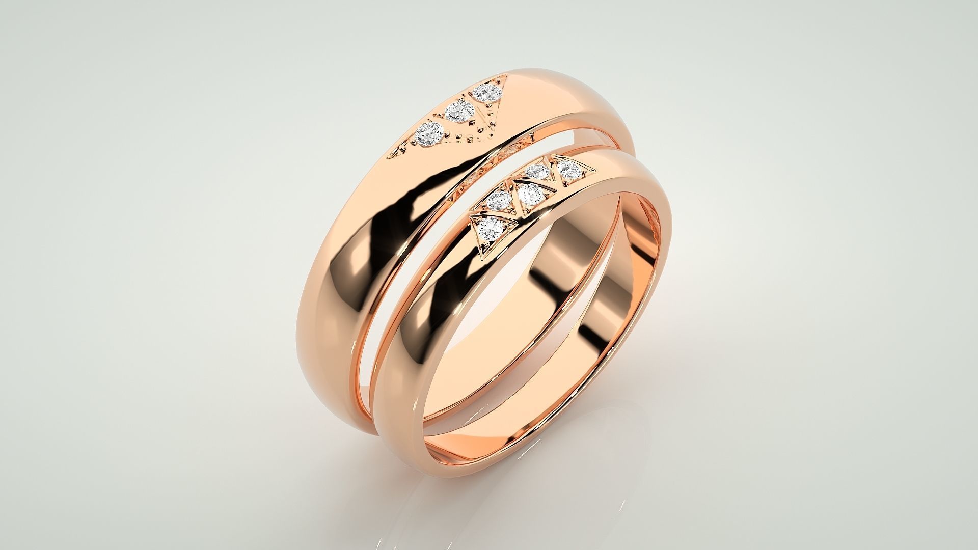 Tri-Diamond Couple Band Ring 3dm stl render detail  3D print model_3