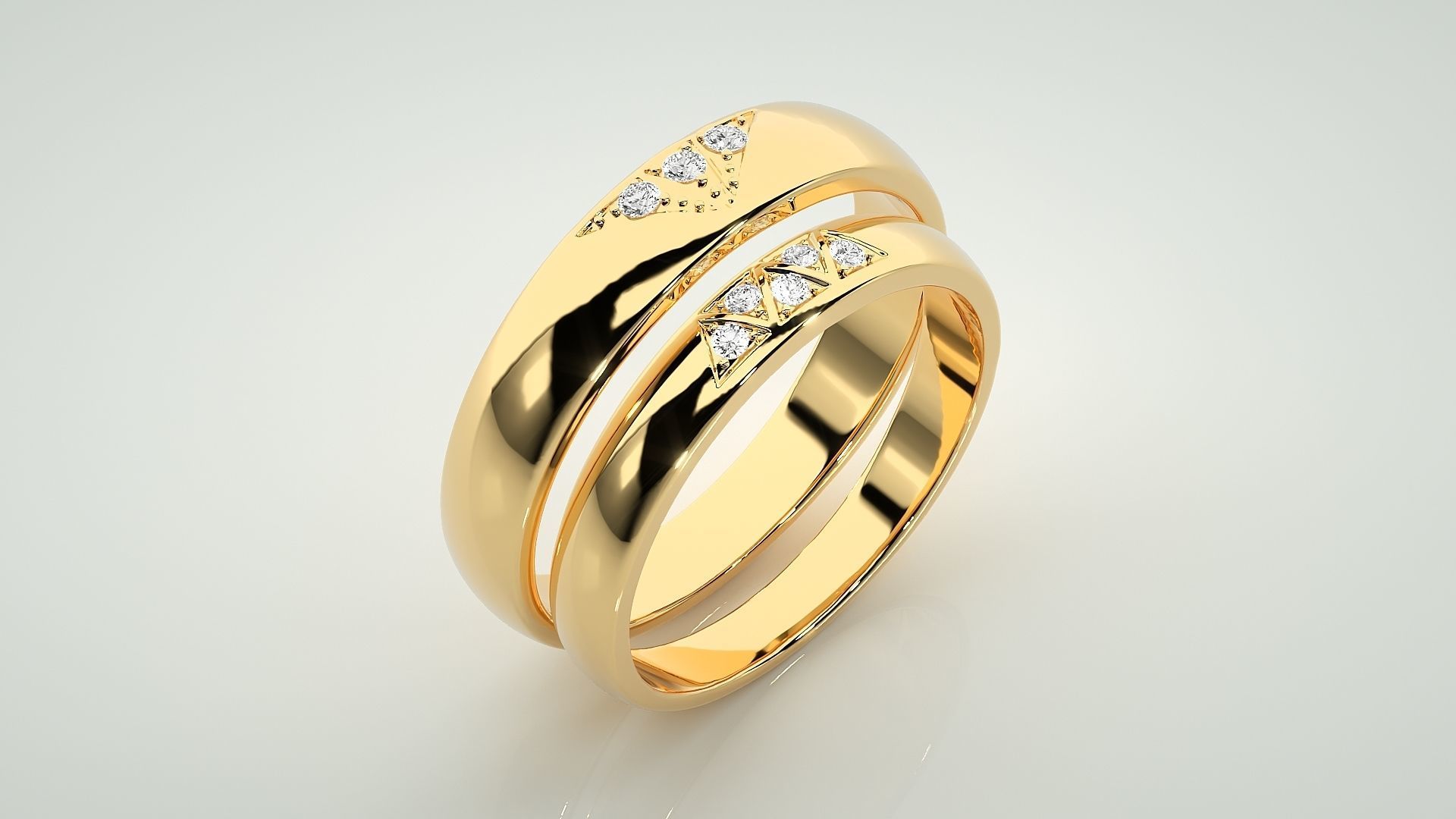 Tri-Diamond Couple Band Ring 3dm stl render detail  3D print model_12