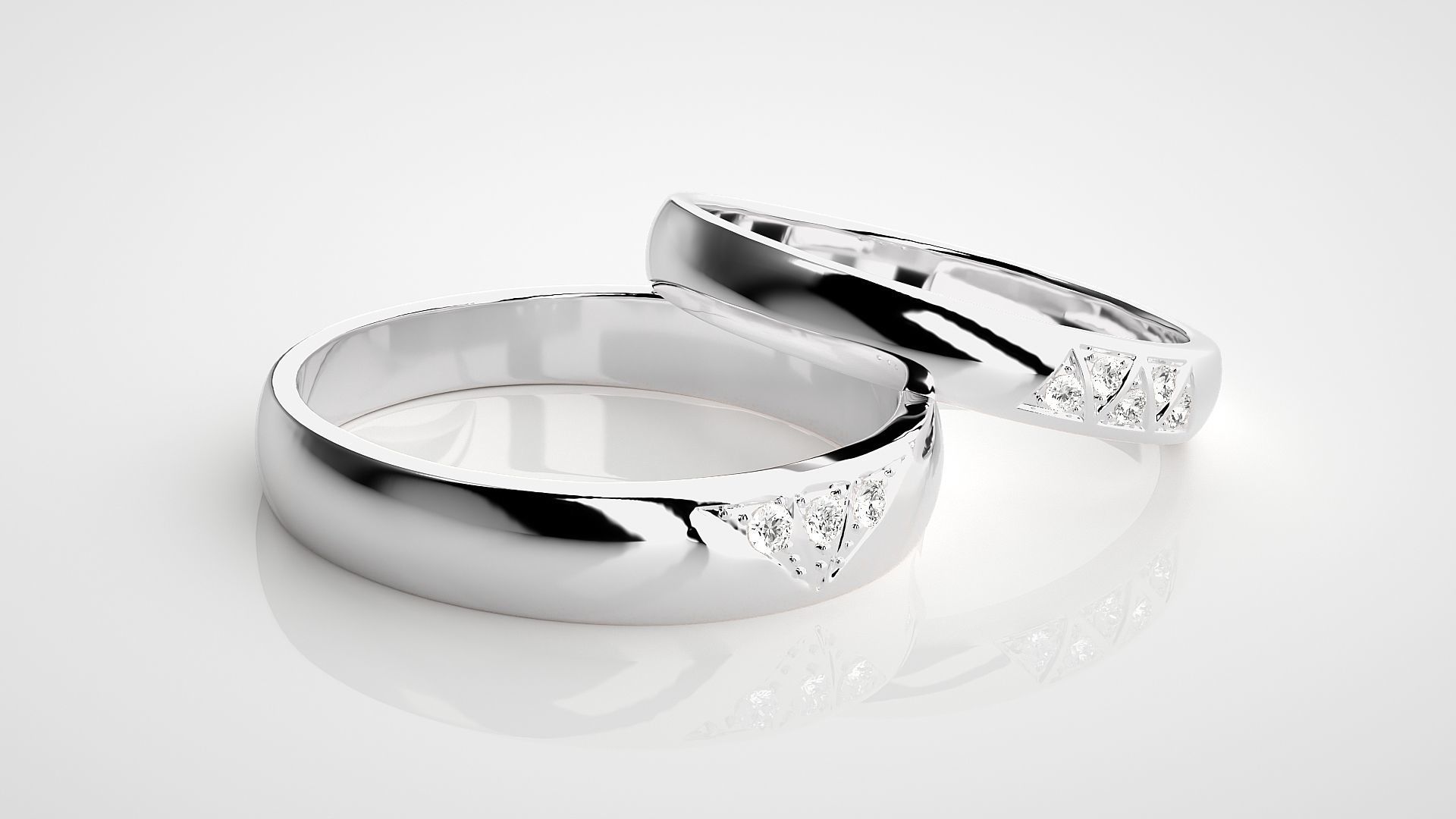 Tri-Diamond Couple Band Ring 3dm stl render detail  3D print model_6