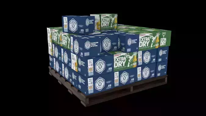 Beer box and pallet Low-poly 3D model