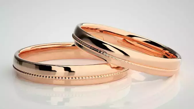 Plain Gold Couple Band Ring 3dm stl render detail 