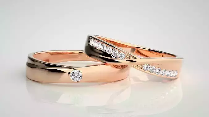 Solitaire Couple Band Ring 3dm stl render detail 