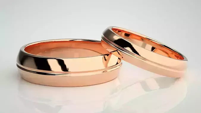 Plain Gold Couple Band Ring 3dm stl render detail 