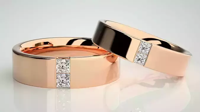 Bi-diamond Couple Band Ring 3dm stl render detail  3D print model