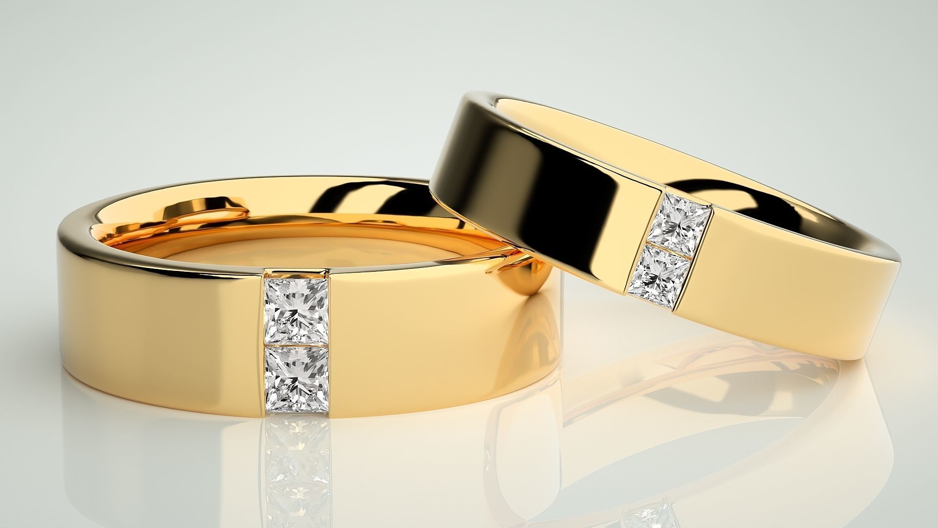 Bi-diamond Couple Band Ring 3dm stl render detail  3D print model_8