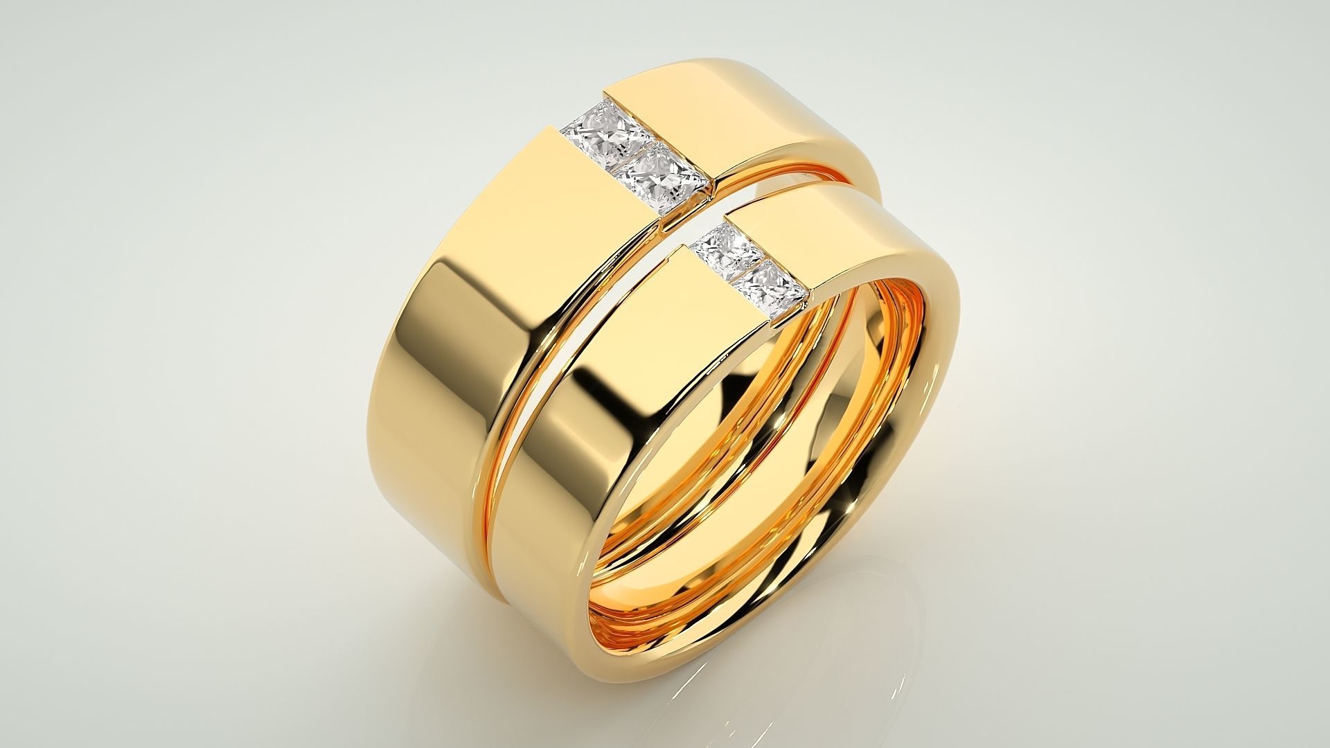 Bi-diamond Couple Band Ring 3dm stl render detail  3D print model_11