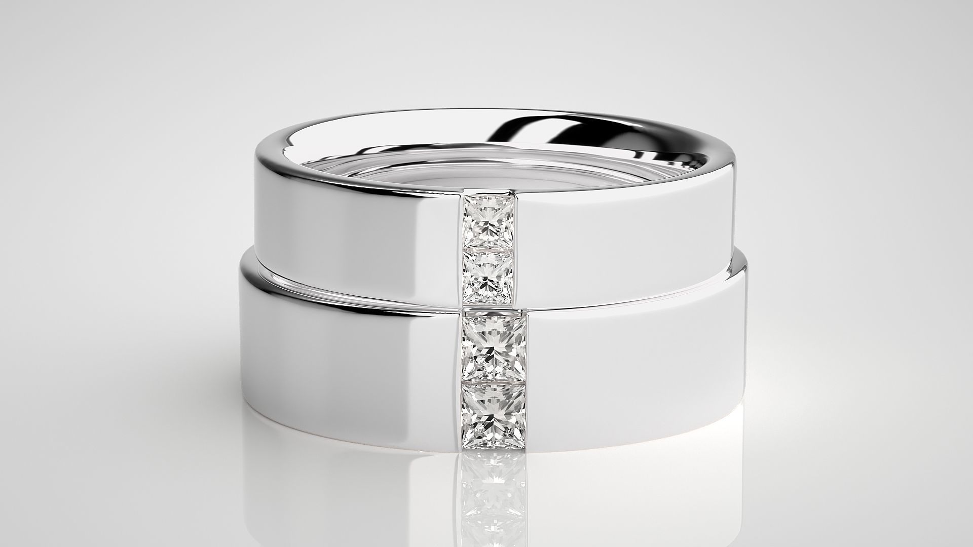 Bi-diamond Couple Band Ring 3dm stl render detail  3D print model_6