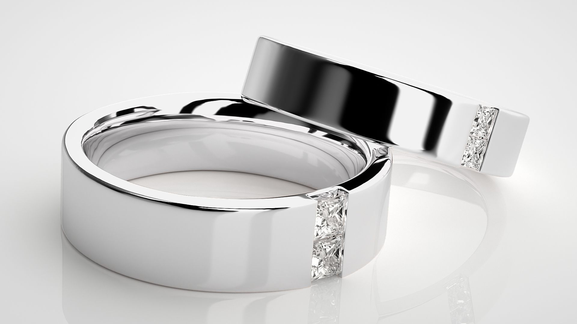 Bi-diamond Couple Band Ring 3dm stl render detail  3D print model_5