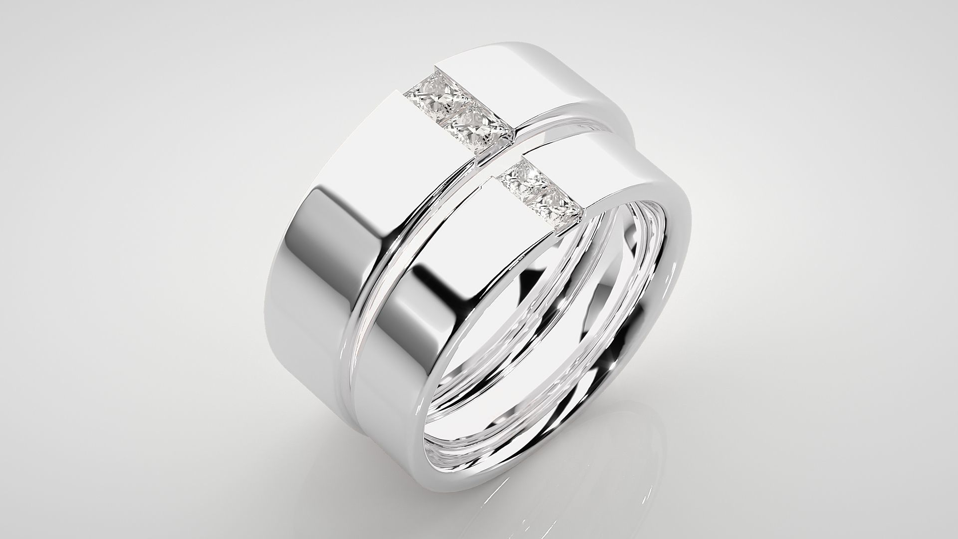 Bi-diamond Couple Band Ring 3dm stl render detail  3D print model_7