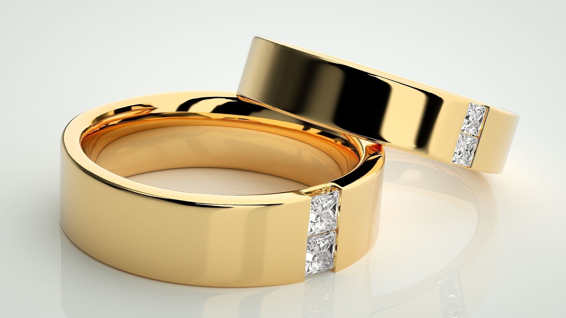 Bi-diamond Couple Band Ring 3dm stl render detail  3D print model_9