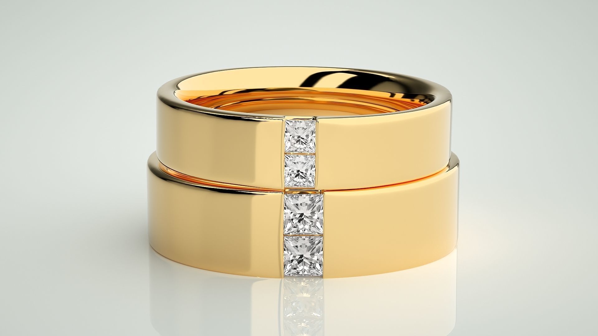 Bi-diamond Couple Band Ring 3dm stl render detail  3D print model_10