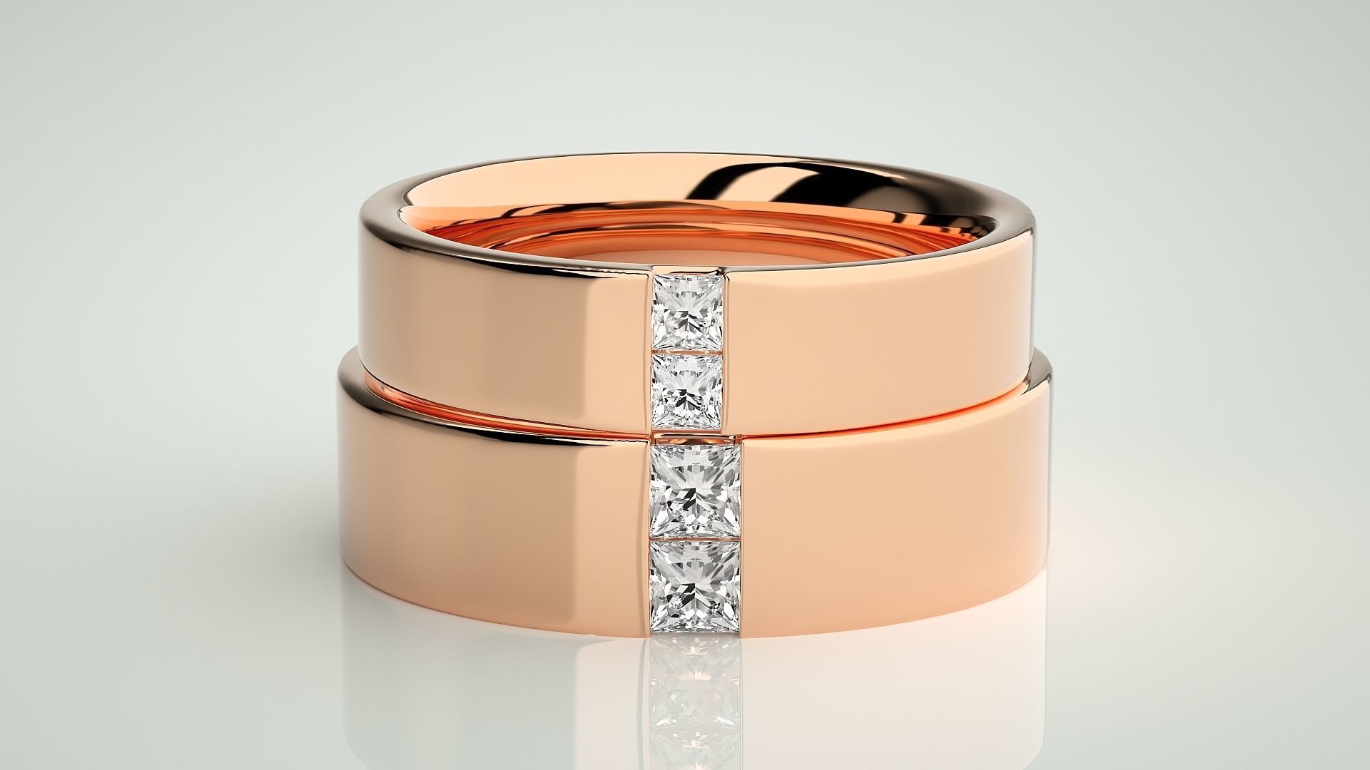 Bi-diamond Couple Band Ring 3dm stl render detail  3D print model_2