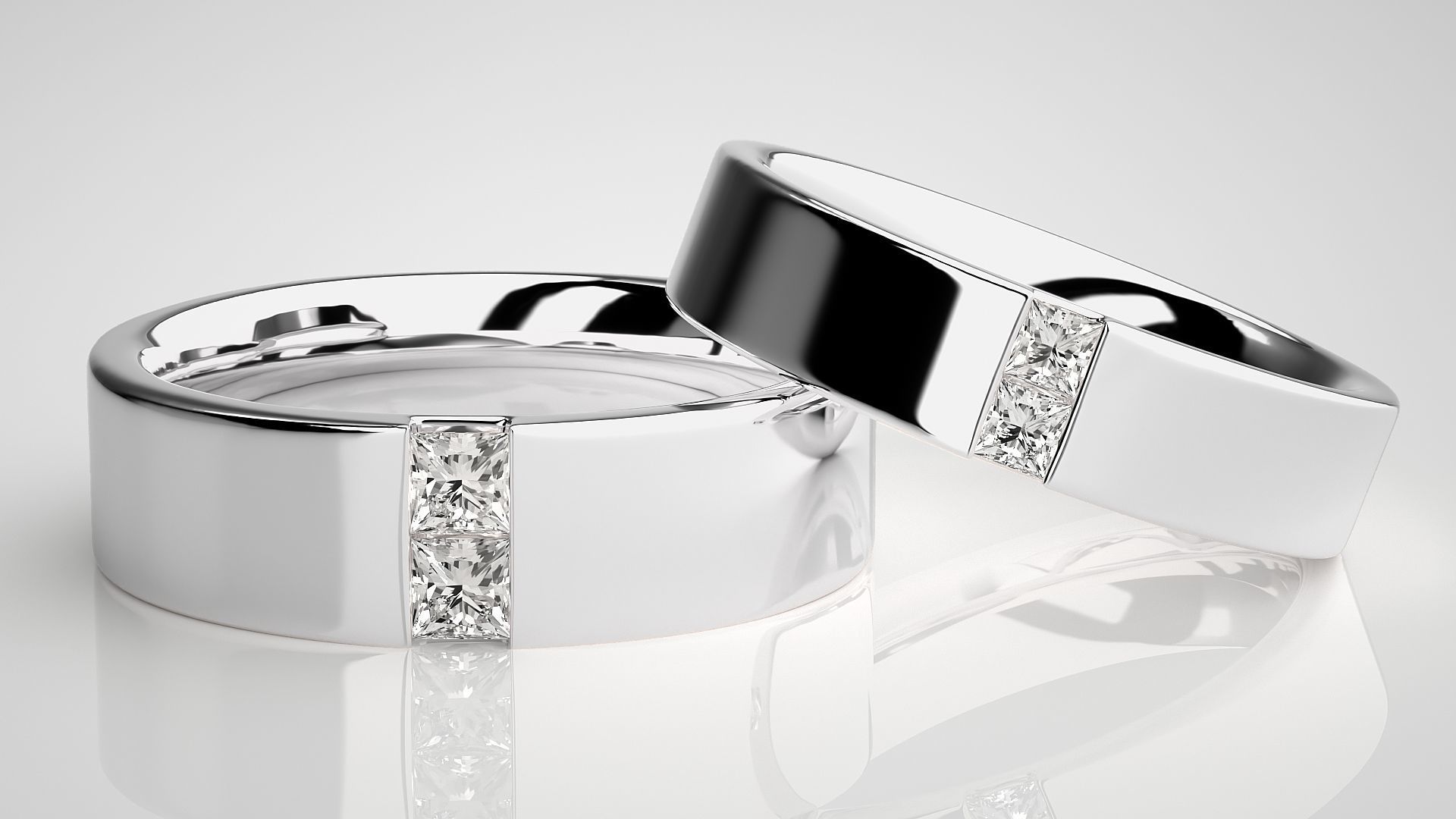 Bi-diamond Couple Band Ring 3dm stl render detail  3D print model_4