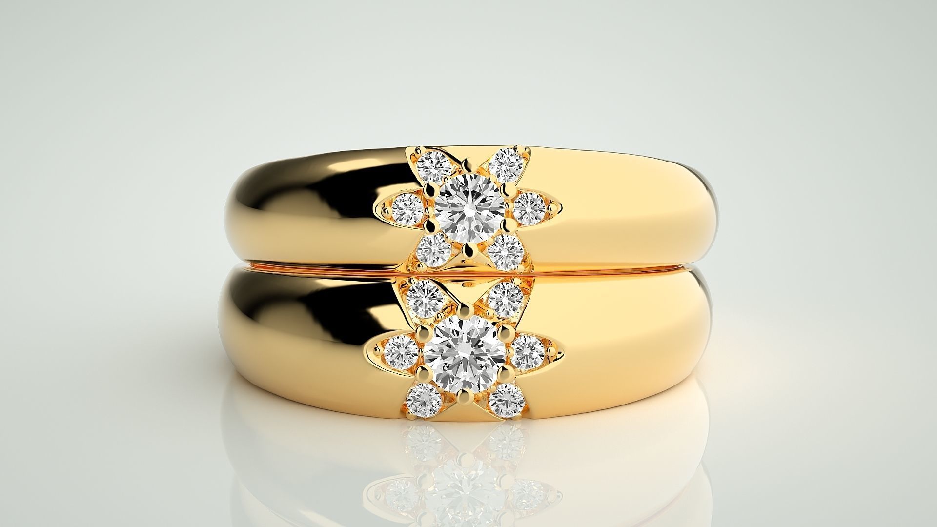 Flower Theme Couple Band Ring 3dm stl render detail  3D print model_10