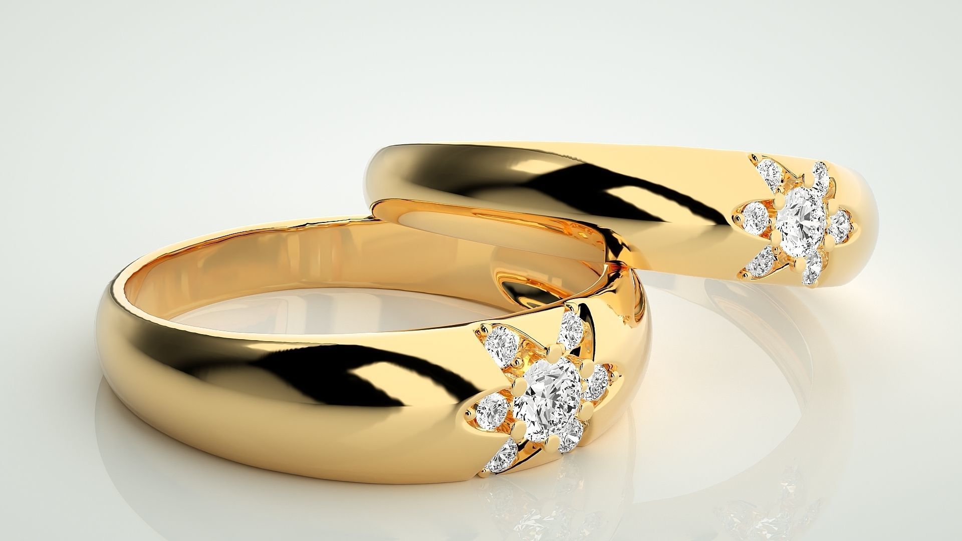 Flower Theme Couple Band Ring 3dm stl render detail  3D print model_9