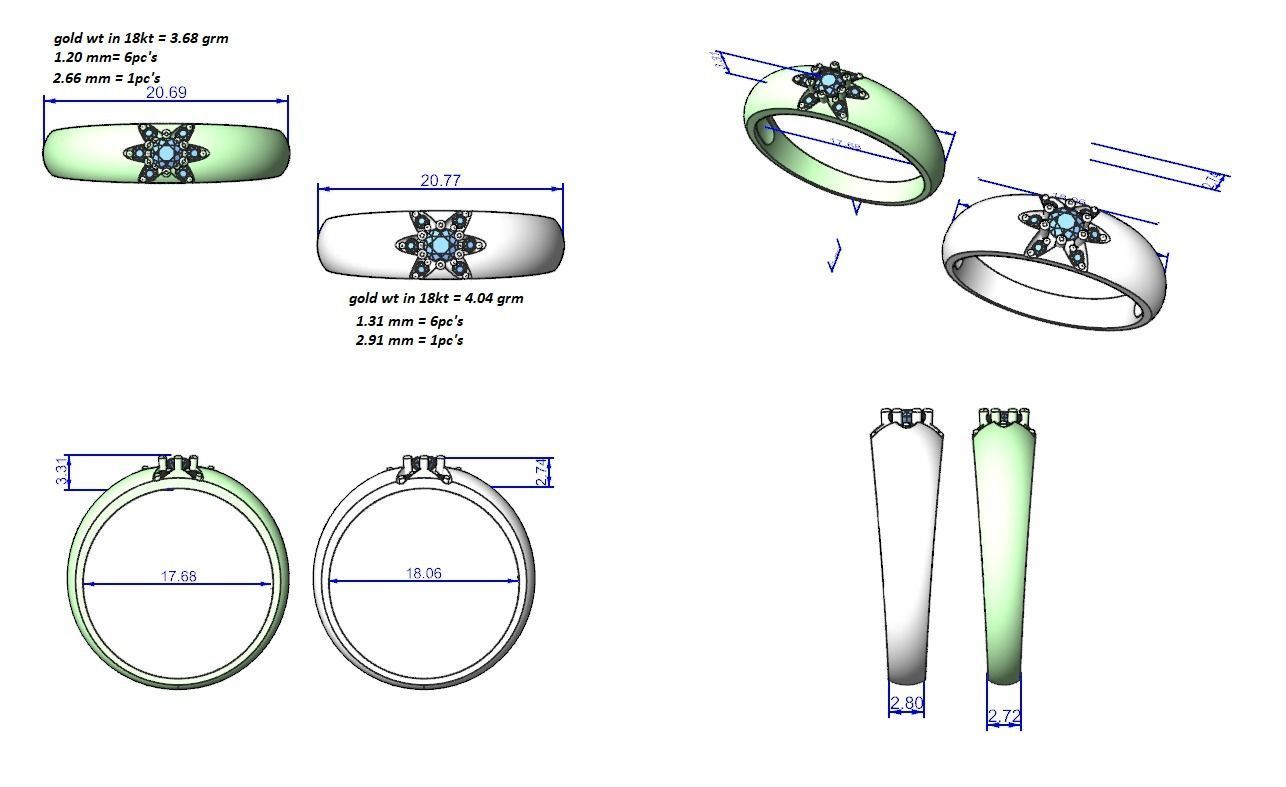 Flower Theme Couple Band Ring 3dm stl render detail  3D print model_12