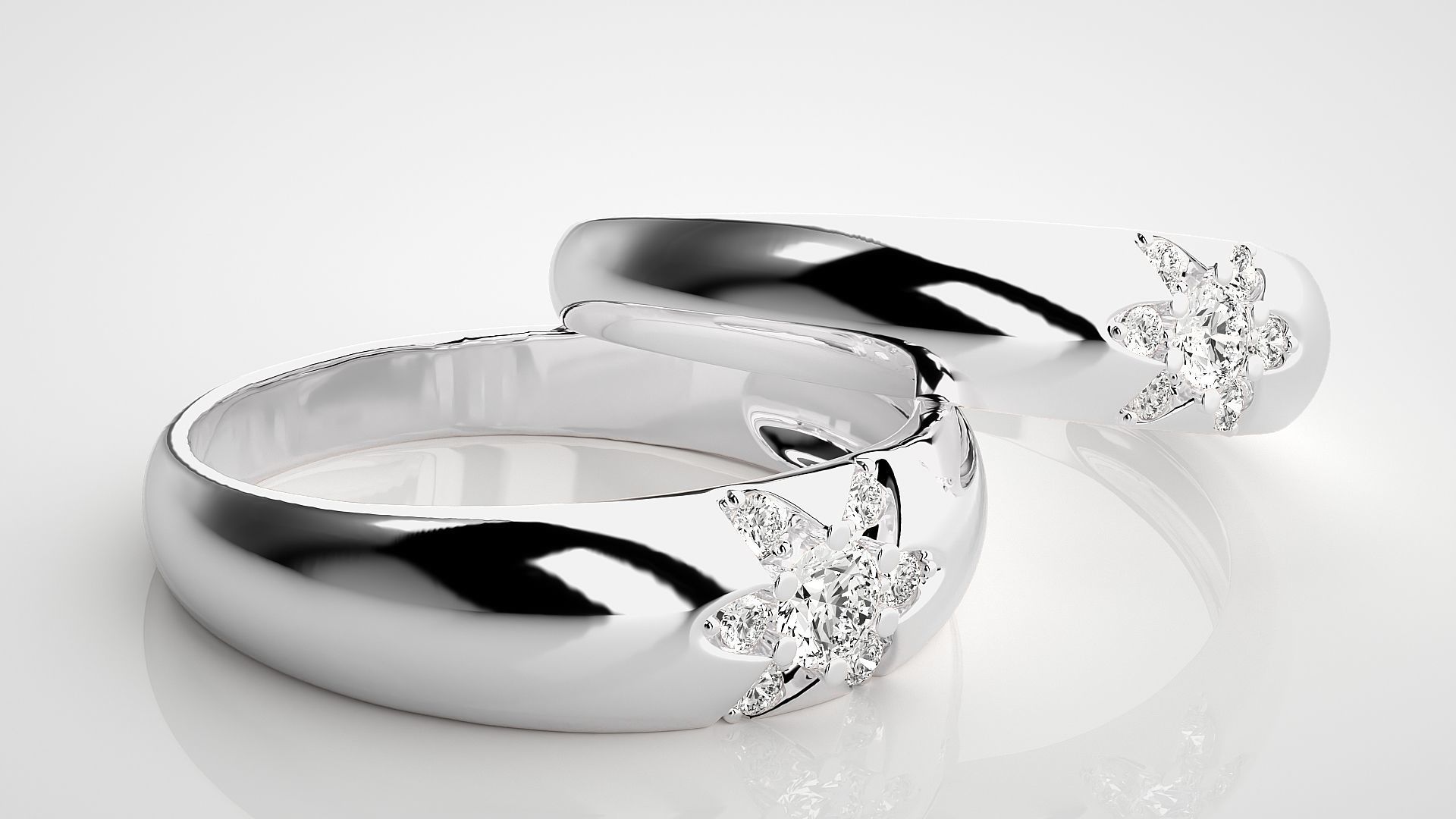 Flower Theme Couple Band Ring 3dm stl render detail  3D print model_5