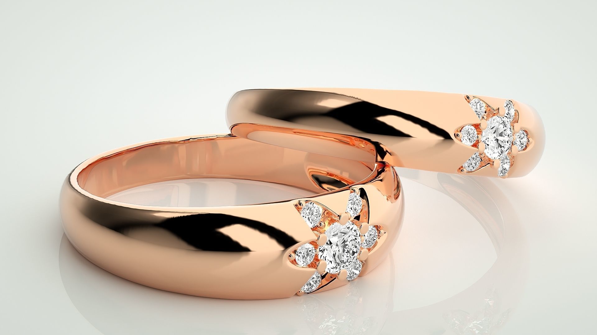 Flower Theme Couple Band Ring 3dm stl render detail  3D print model_1