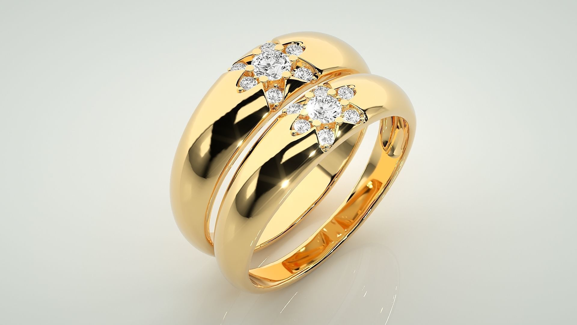 Flower Theme Couple Band Ring 3dm stl render detail  3D print model_11