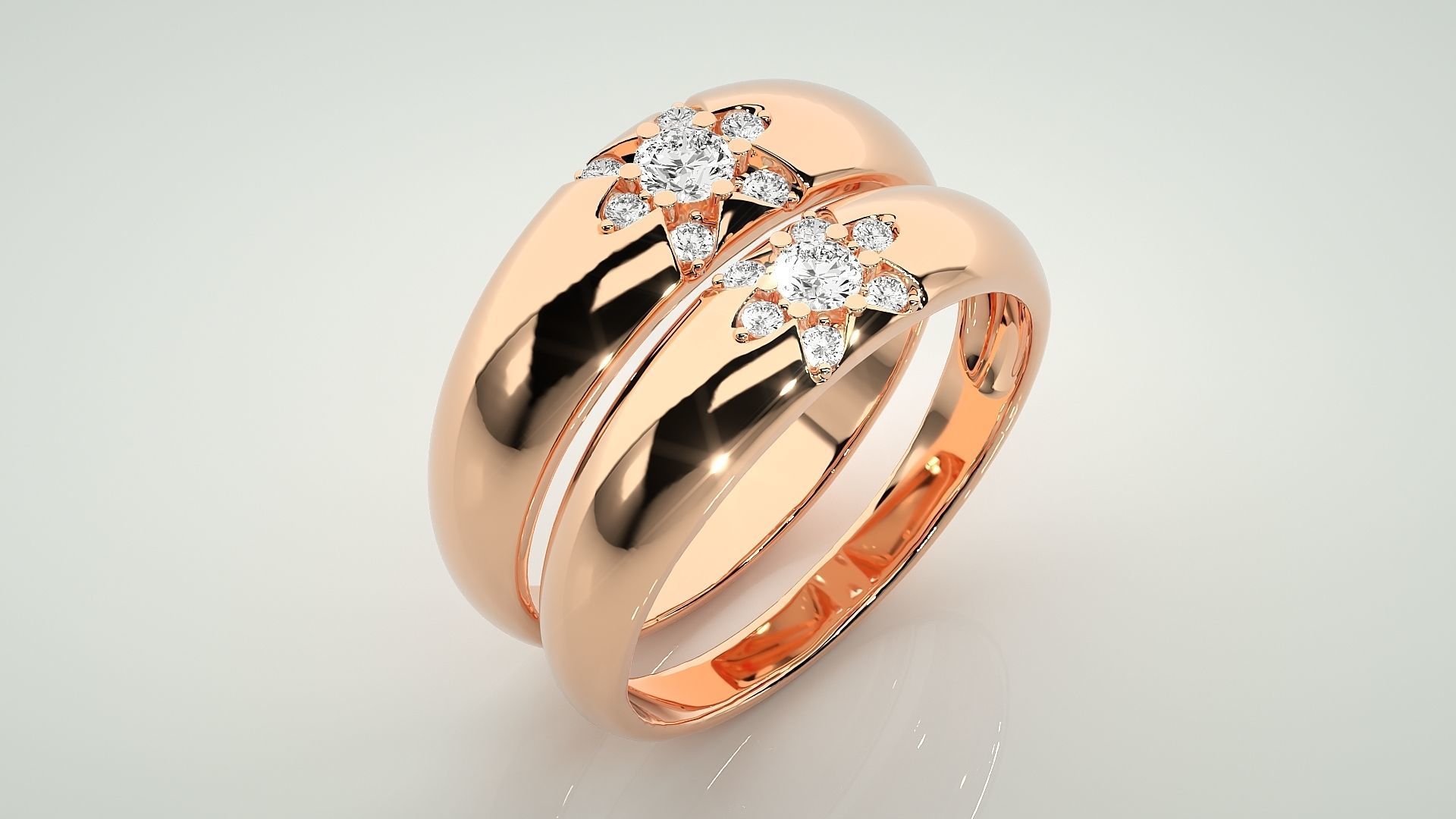 Flower Theme Couple Band Ring 3dm stl render detail  3D print model_3