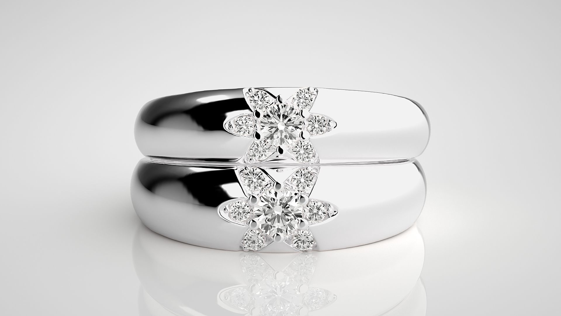 Flower Theme Couple Band Ring 3dm stl render detail  3D print model_6