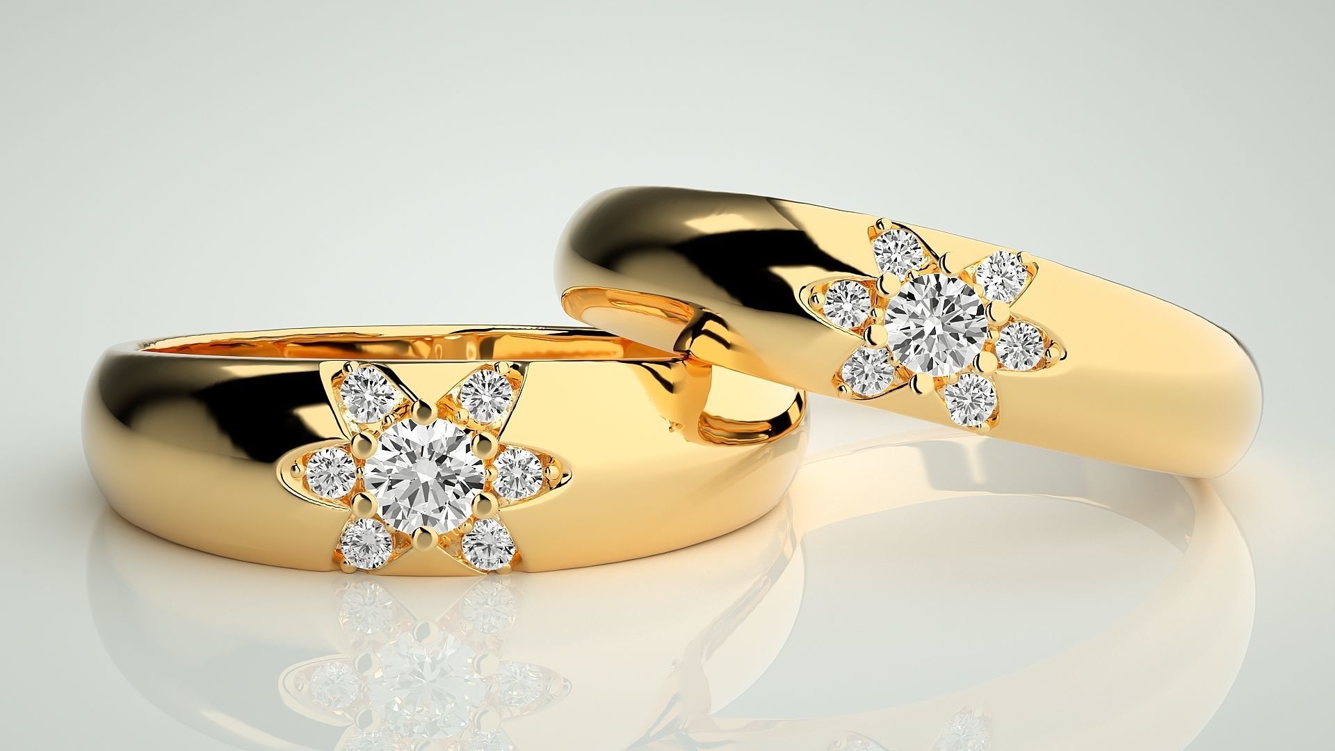 Flower Theme Couple Band Ring 3dm stl render detail  3D print model_8